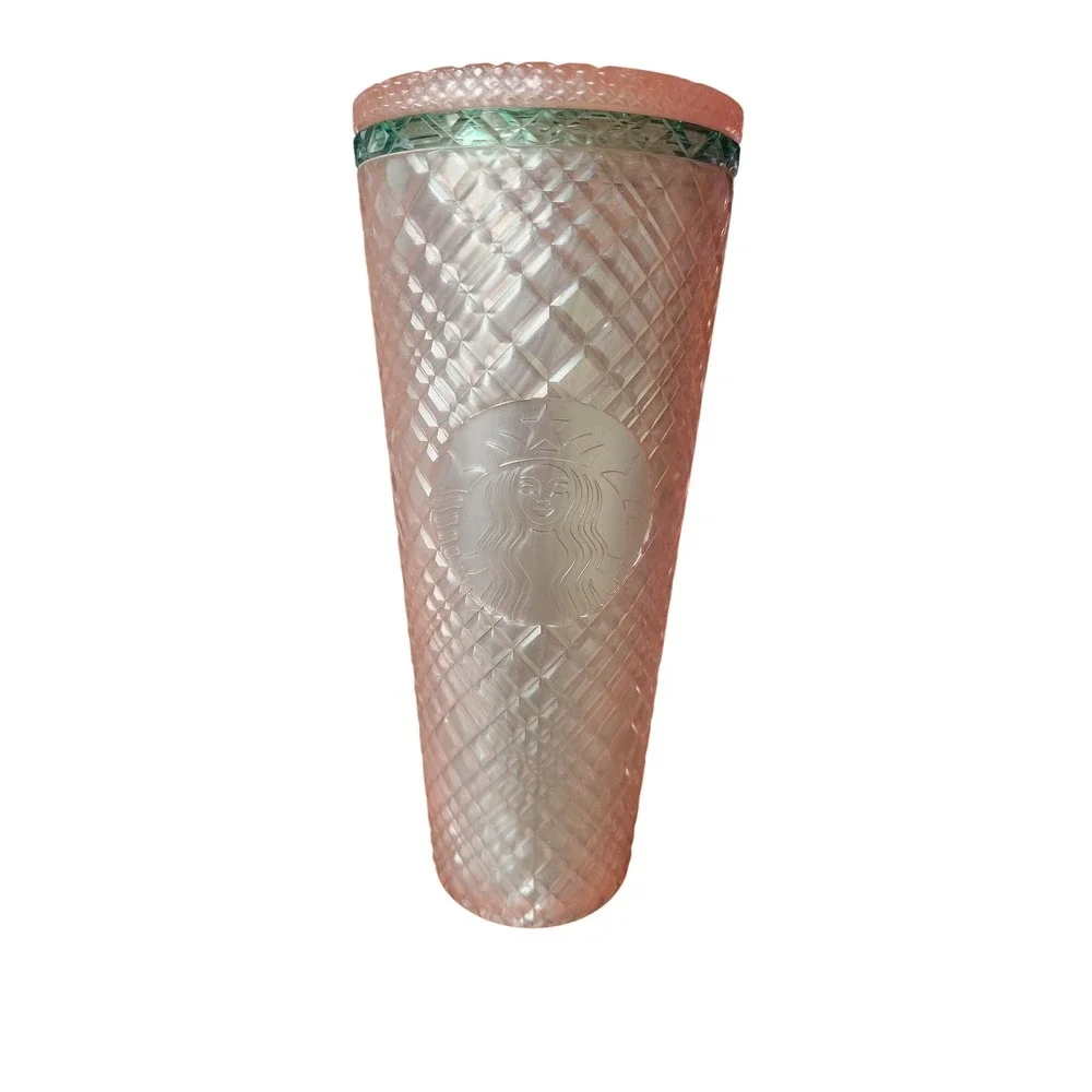 Starbucks Tumbler Cold Cup 24oz Pink Diamond Grid Good Missing Straw